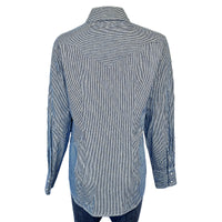 Women's Signature Denim Pinstripe Western Shirt by Rockmount Ranch Wear with sawtooth pocket and diamond snap front