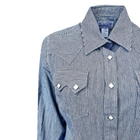 Women's Signature Denim Pinstripe Western Shirt Rockmount Ranch Wear in denim with diamond snap front and cuff snaps