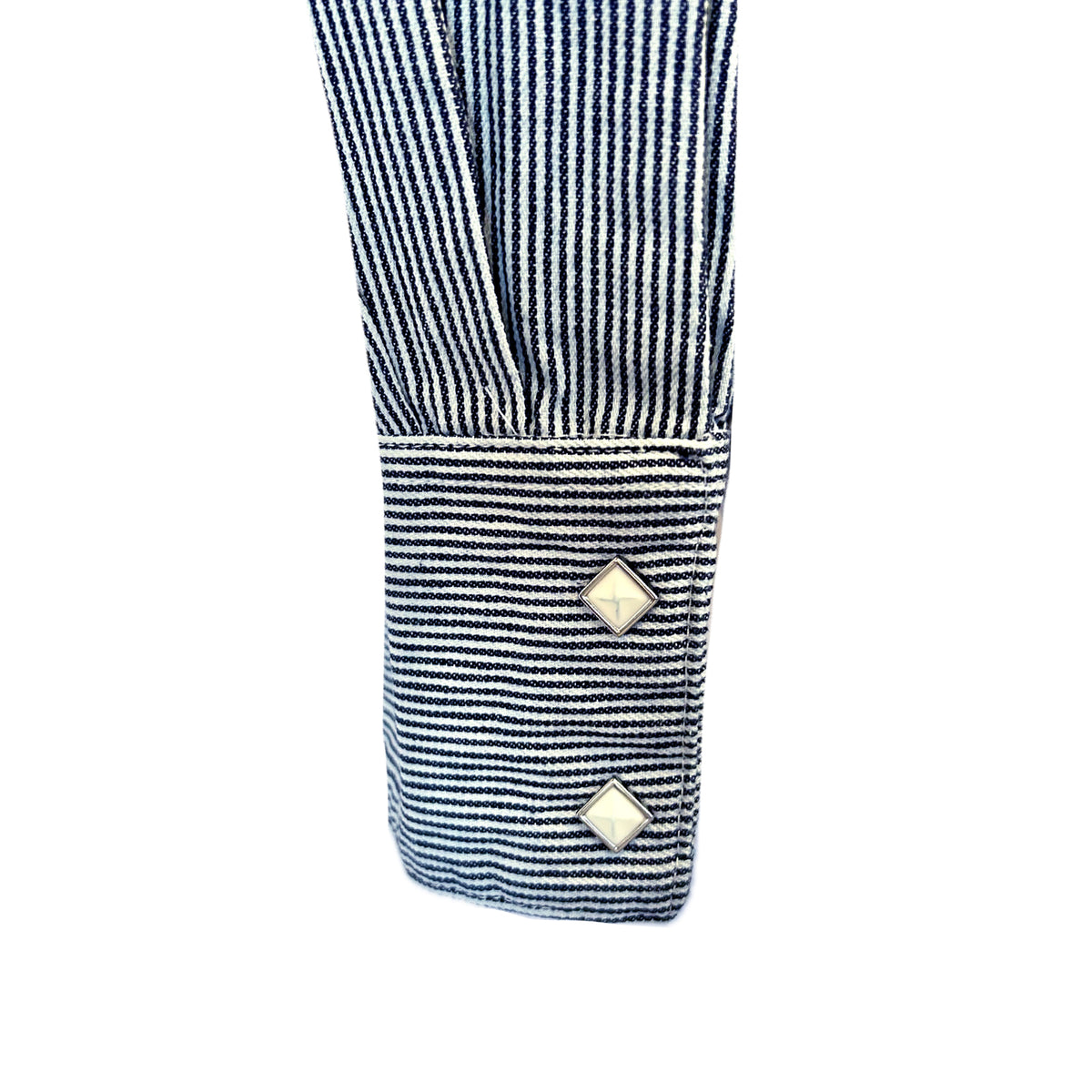 Women's Signature Denim Pinstripe Western Shirt by Rockmount Ranch Wear in vintage denim with diamond snap front