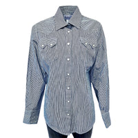 Women's Signature Denim Pinstripe Western Shirt by Rockmount Ranch Wear in blue denim with diamond snap front
