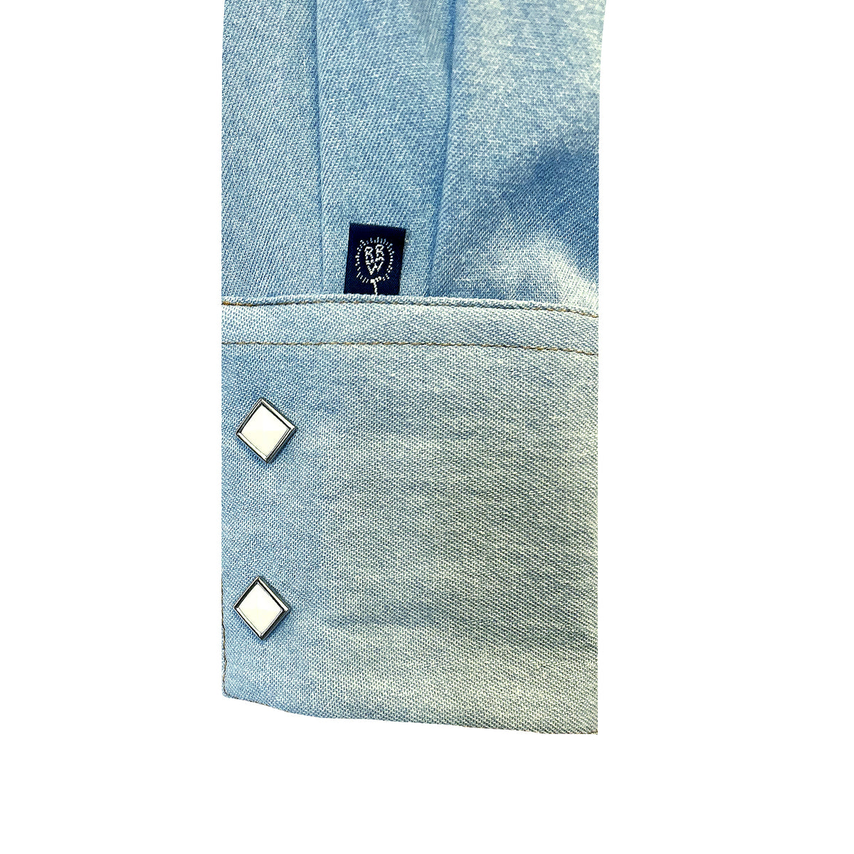 Women's Stonewashed Sky Blue Sawtooth Denim Western Shirt by Rockmount Ranch Wear with sawtooth pocket and snaps