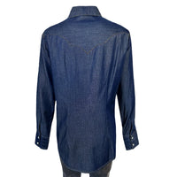 Women's Tencel Denim Sawtooth Western Shirt by Rockmount Ranch Wear in vintage denim with diamond snaps