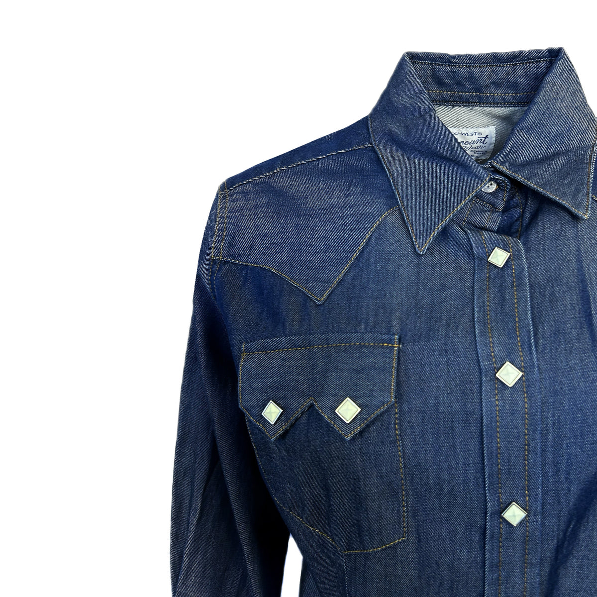 Women's Tencel Denim Sawtooth Western Shirt by Rockmount Ranch Wear in vintage blue with sawtooth pocket