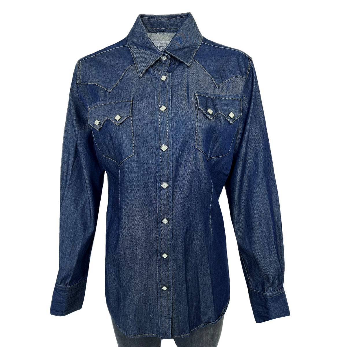 Women's Tencel Denim Sawtooth Western Shirt by Rockmount Ranch Wear in vintage denim with sawtooth pocket