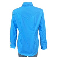 Rockmount Ranch Wear women's solid western shirt in vintage turquoise cotton blend with diamond snaps and sawtooth pockets