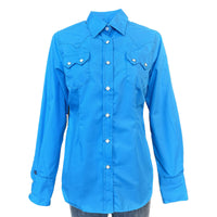 Women's Solid Turquoise Cotton Blend Western Shirt by Rockmount Ranch Wear, long sleeve western shirt with diamond snaps