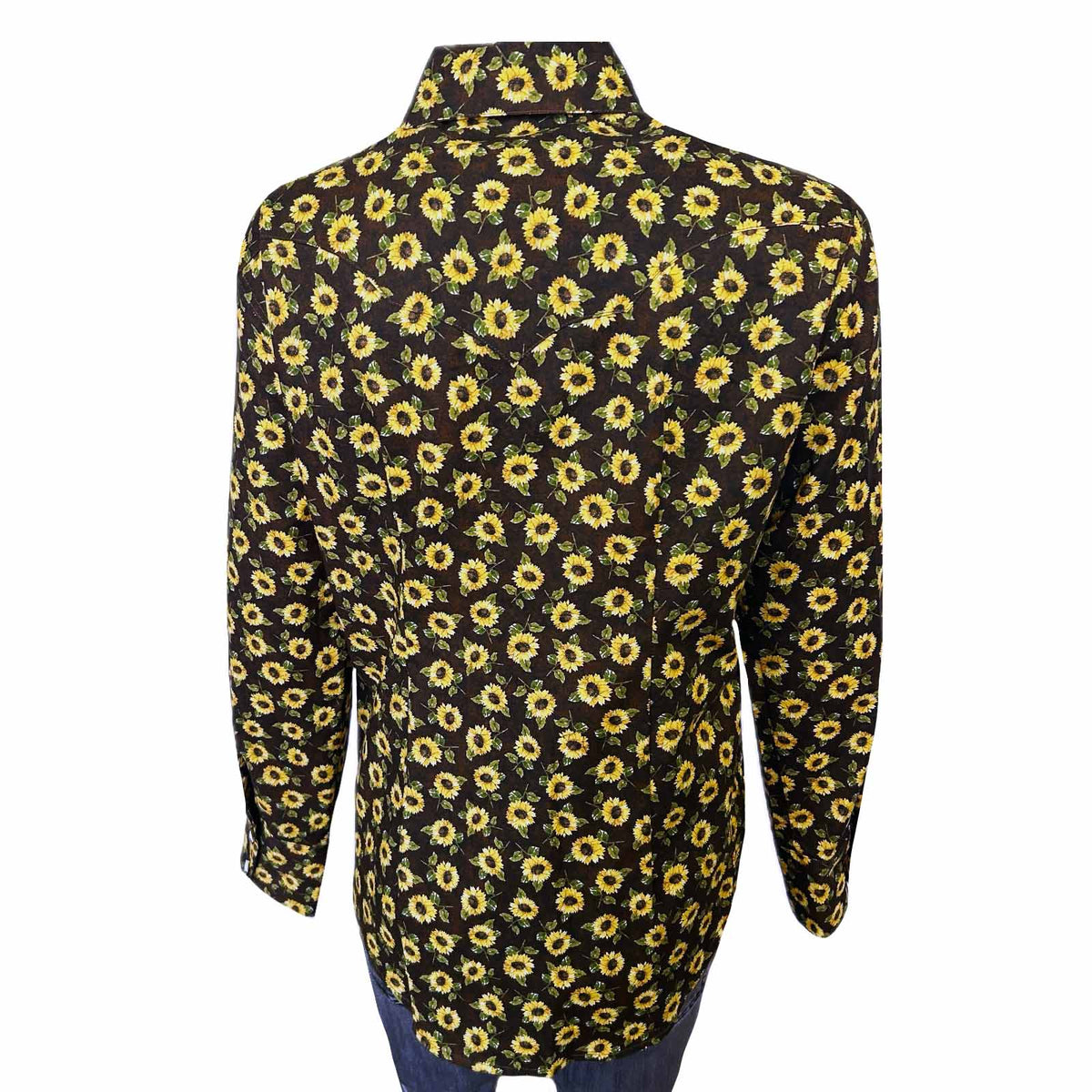 Women's Vintage Brown Sunflower Print Western Shirt by Rockmount Ranch Wear with floral print and sawtooth pocket