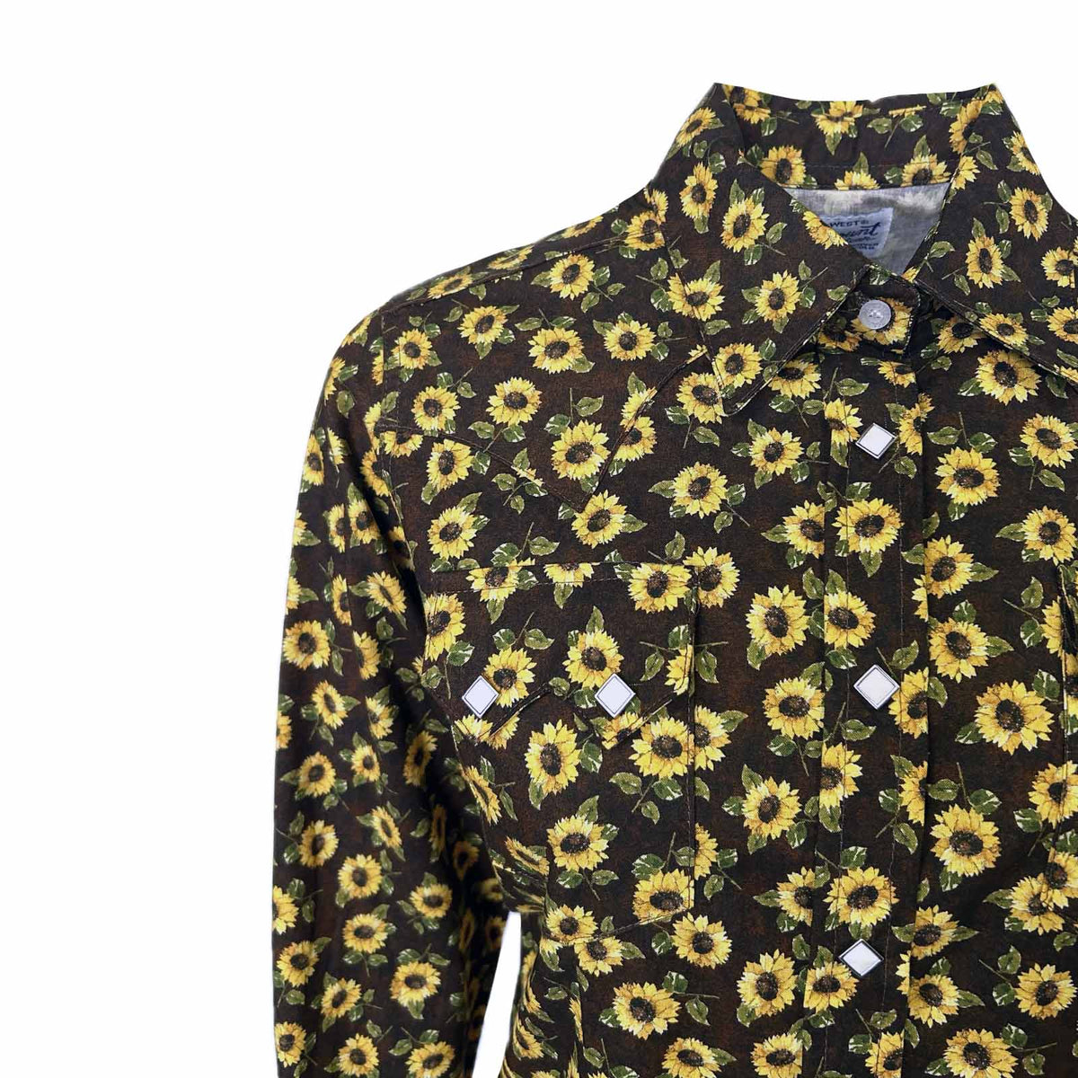 Women's Vintage Brown Sunflower Print Western Shirt by Rockmount Ranch Wear with vintage floral print and snap buttons