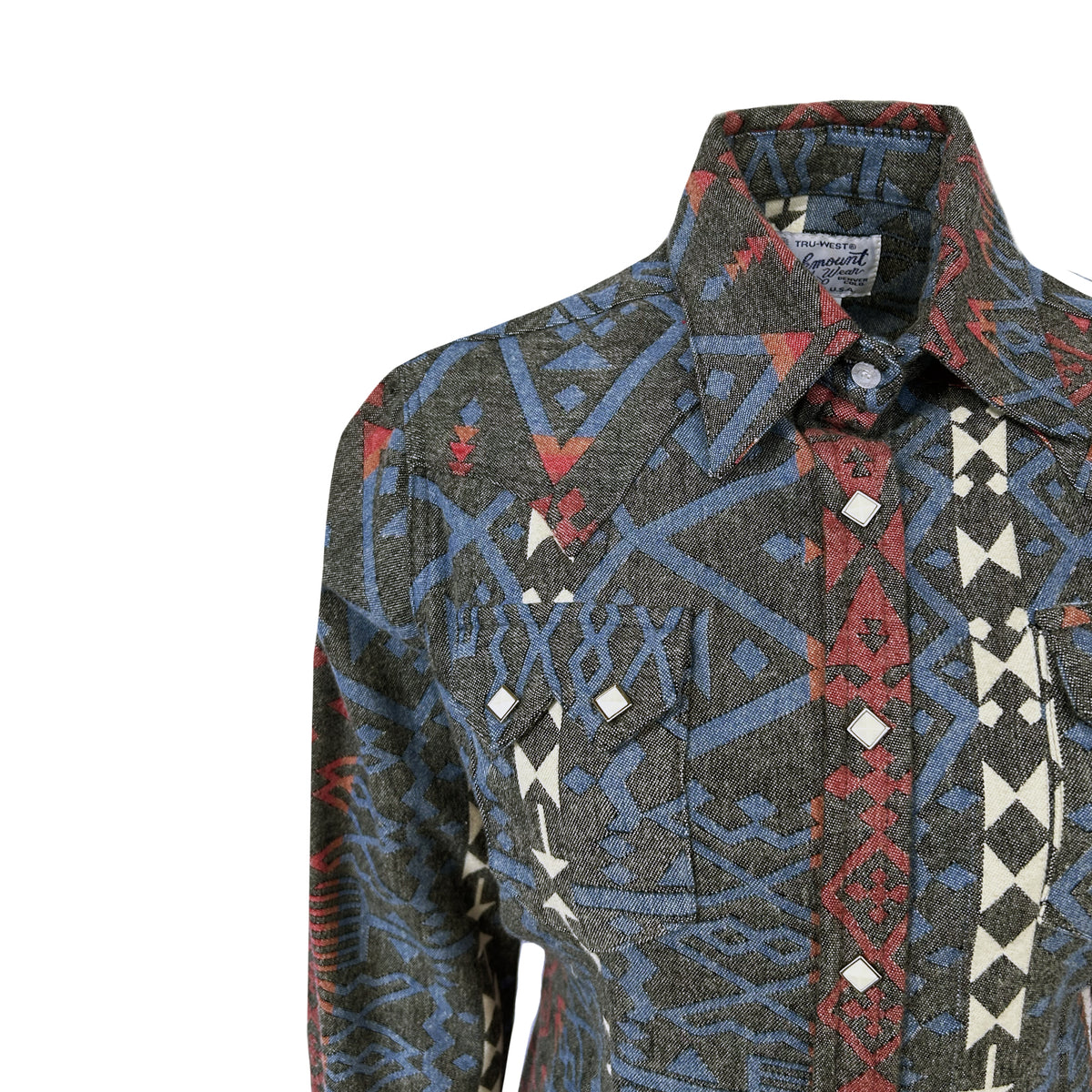Women's Premium Flannel Jacquard Western Shirt by Rockmount Ranch Wear in black with blue and red plaid