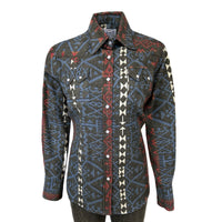 Women's Premium Flannel Jacquard Western Shirt by Rockmount Ranch Wear in vintage black red with diamond snap front