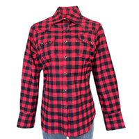 Women's Plush Red and Black Buffalo Check Flannel Western Shirt by Rockmount Ranch Wear with diamond snap front