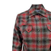 Women Plush Red and Grey Plaid Flannel Western Shirt by Rockmount Ranch Wear in vintage flannel with snaps
