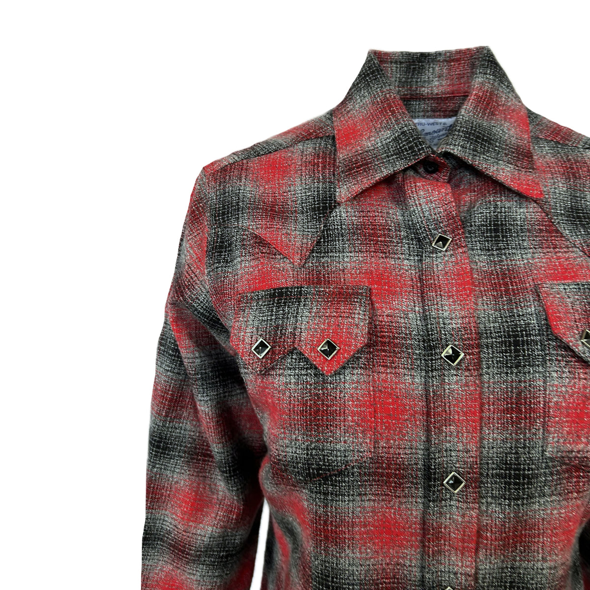 Women Plush Red and Grey Plaid Flannel Western Shirt by Rockmount Ranch Wear in vintage flannel with snaps