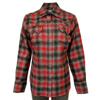 Women's Plush Red and Grey Plaid Flannel Western Shirt by Rockmount Ranch Wear, 100 cotton flannel with sawtooth pockets