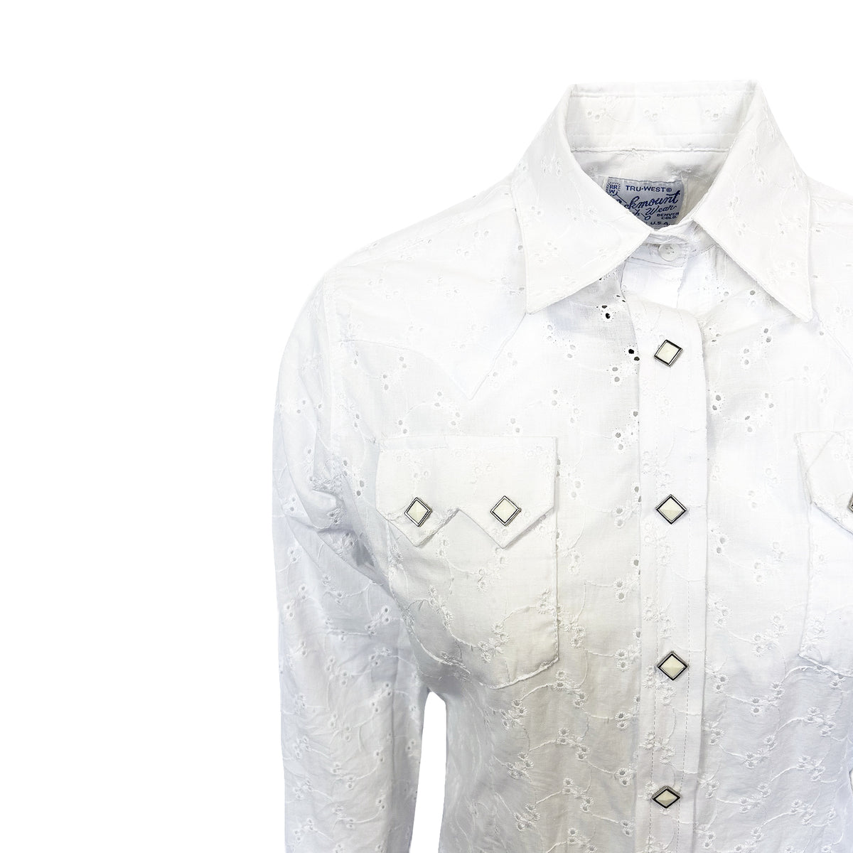 Women27s White Eyelet Embroidery Western Shirt by Rockmount Ranch Wear with embroidered floral pattern