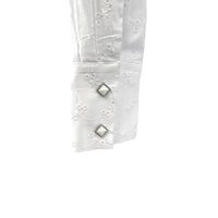 Women's White Eyelet Embroidery Western Shirt by Rockmount Ranch Wear with diamond snap front, vintage floral
