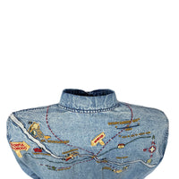 Rockmount Ranch Wear women denim western dress with map embroidered western wear and stonewashed finish