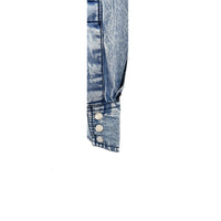 Women's Denim Map Embroidered Western Dress by Rockmount Ranch Wear in stonewashed denim with snap buttons