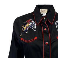 Women's Rockmount Bronc Vintage Embroidery Western Shirt by Rockmount Ranch Wear in black with heavily embroidered front
