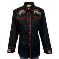 Women's Rockmount Bronc Vintage Embroidery Western Shirt by Rockmount Ranch Wear in black with embroidered western shirt