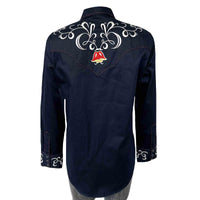 Women's Navy Art Deco Floral Embroidered Western Shirt by Rockmount Ranch Wear with floral embroidery