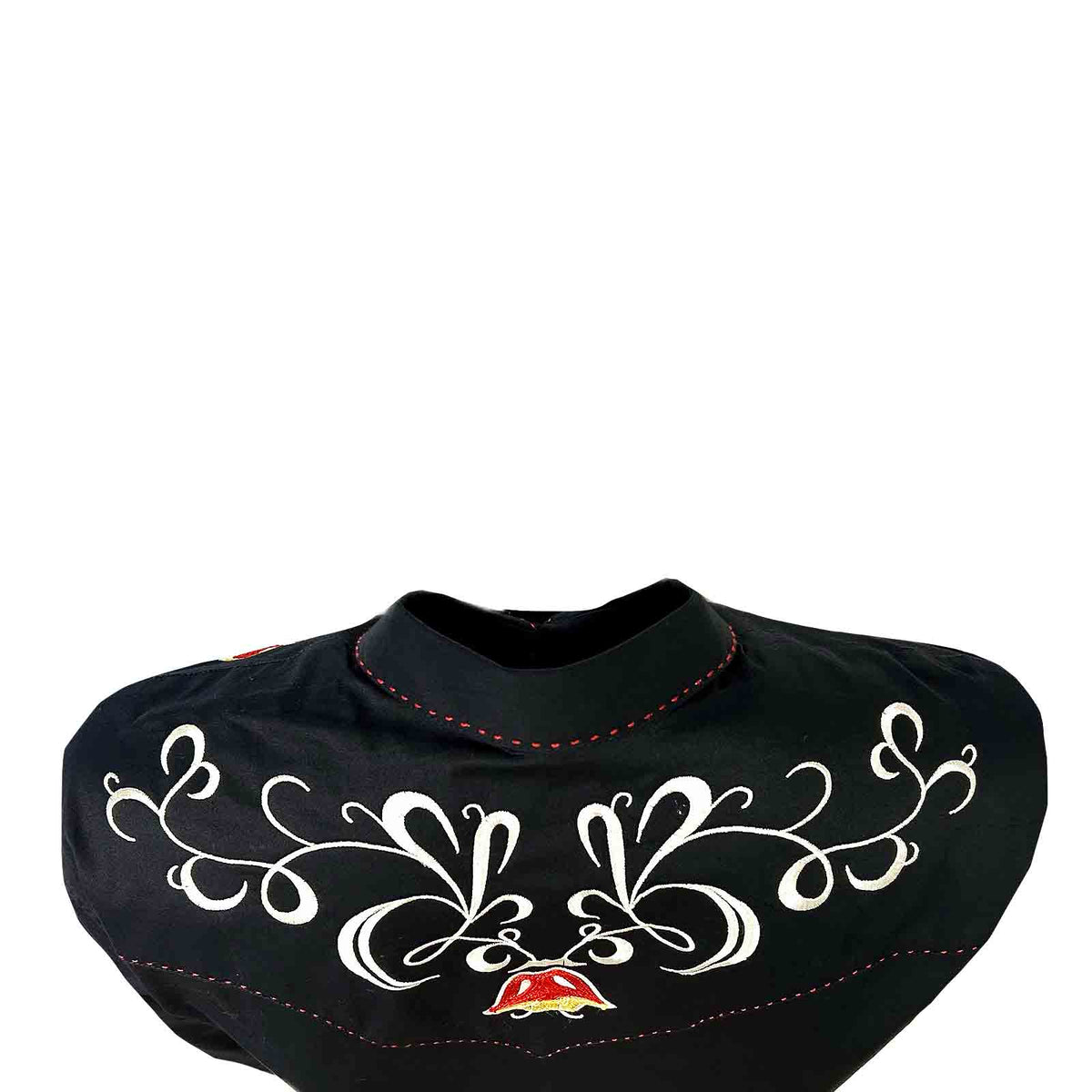 Women's Navy Art Deco Floral Embroidered Western Shirt by Rockmount Ranch Wear with embroidered floral vintage details