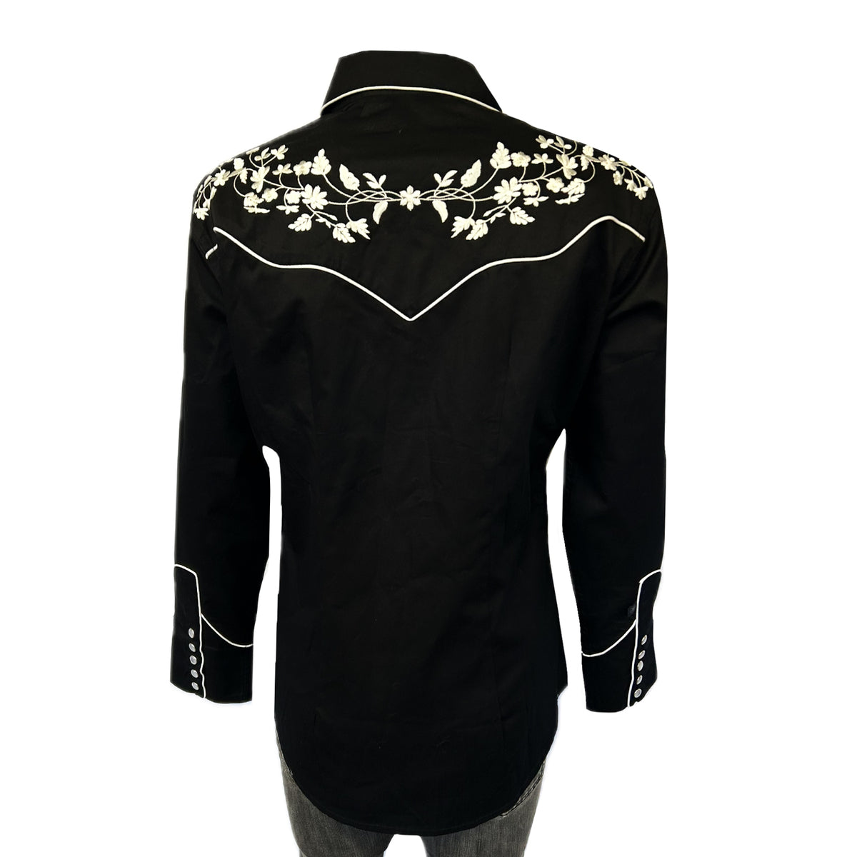 Women's Vintage Black Floral Embroidered Western Shirt by Rockmount Ranch Wear, floral embroidery and vintage western wear