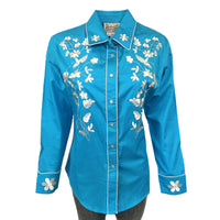 Women's Vintage Turquoise Floral Embroidered Western Shirt by Rockmount Ranch Wear with floral embroidery and snaps