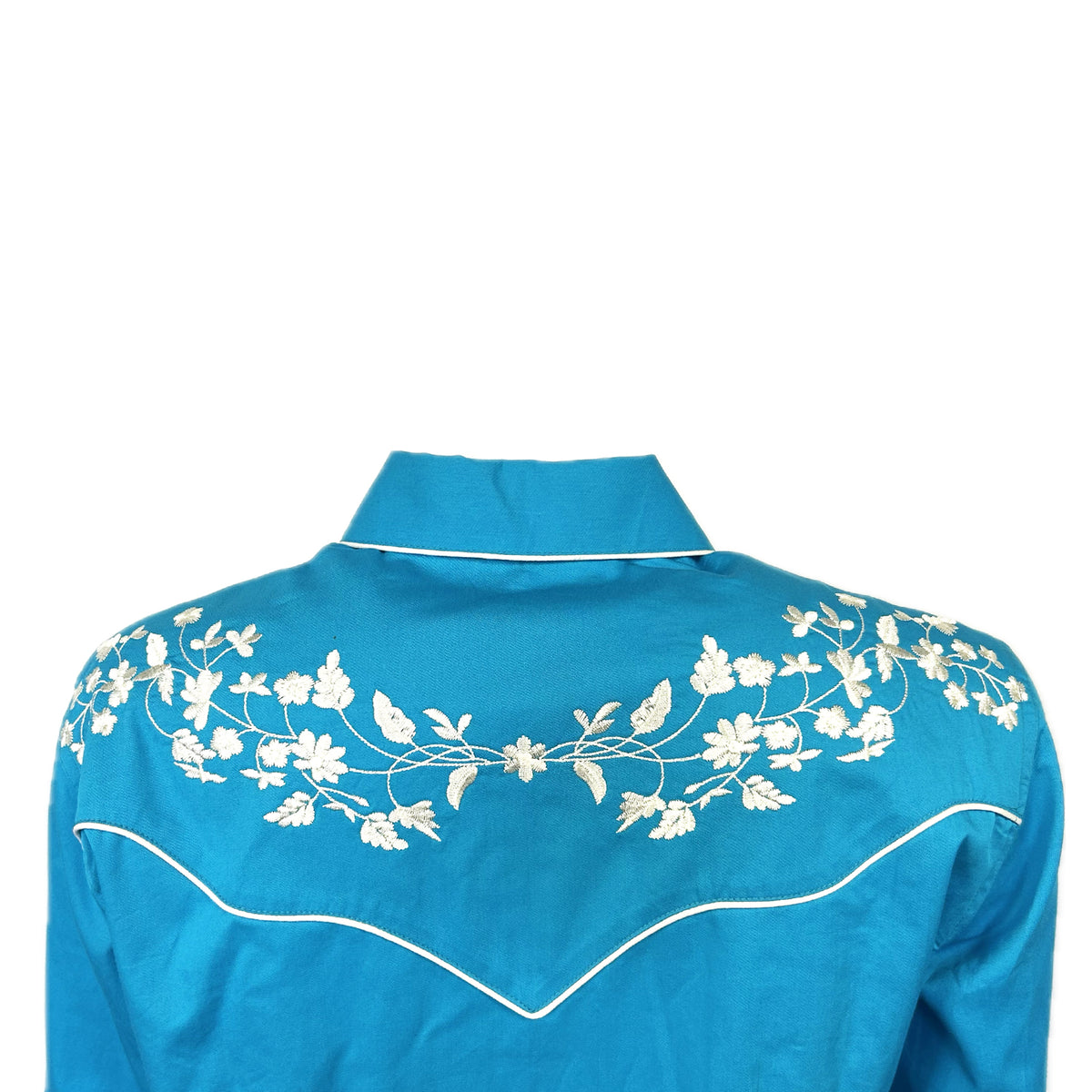 Women's Vintage Turquoise Floral Embroidered Western Shirt by Rockmount Ranch Wear with floral embroidery and snaps