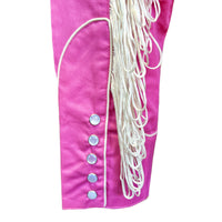 Women's Vintage Pink Fringe Embroidery Western Shirt by Rockmount Ranch Wear with fringe and snap button details