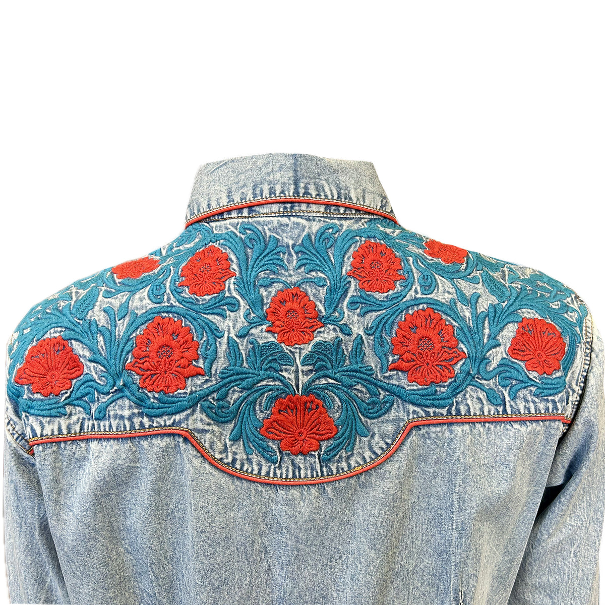 Women's Vintage Denim Floral Embroidered Western Shirt - Rockmount