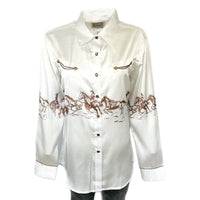 Women's Ivory Border Print Western Shirt by Rockmount Ranch Wear, vintage cowboy shirt with print and snaps