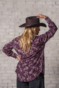 Women's Burgundy Western Print Shirt Rockmount Ranch Wear with embroidered western shirt snap details