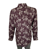 Men's Burgundy Print Western Shirt by Rockmount Ranch Wear with vintage western print and sawtooth pocket snaps