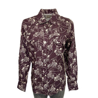 Men's Burgundy Print Western Shirt by Rockmount Ranch Wear, vintage western shirt with snap pockets and cowboy print