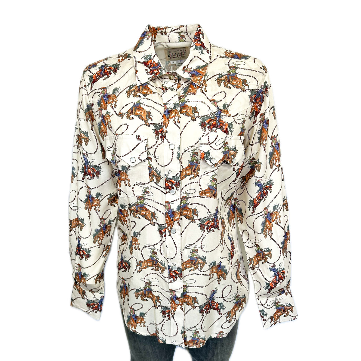 Men's Natural Print Western Shirt by Rockmount Ranch Wear in vintage floral cowboy print with snaps