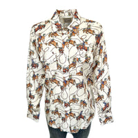 Men's Natural Print Western Shirt by Rockmount Ranch Wear in vintage floral cowboy print with snaps