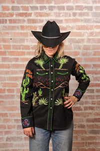 Women's Black Porter Wagoner Embroidered Western Shirt by Rockmount Ranch Wear, hand chenille embroidery with rhinestones