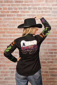 Women's Black Porter Wagoner Embroidered Western Shirt by Rockmount Ranch Wear with hand chenille embroidery