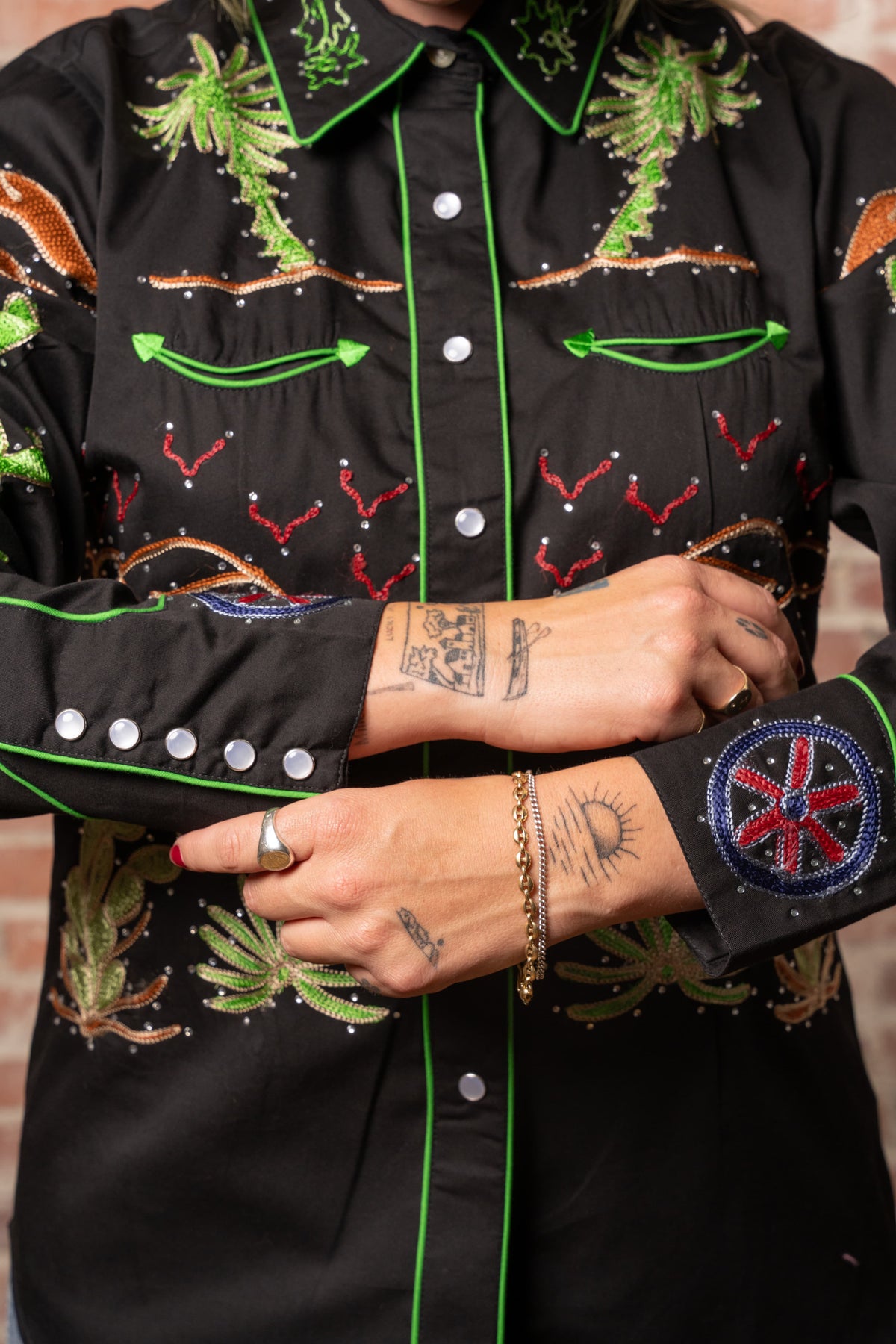 Women's Black Porter Wagoner Embroidered Western Shirt by Rockmount Ranch Wear with cactus fringe embroidery