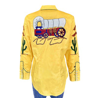 Women's Porter Wagoner Gold Embroidered Western Shirt by Rockmount Ranch Wear in vintage yellow with cactus print