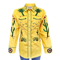 Women's Porter Wagoner Gold Embroidered Western Shirt by Rockmount Ranch Wear, vintage fringe floral cactus