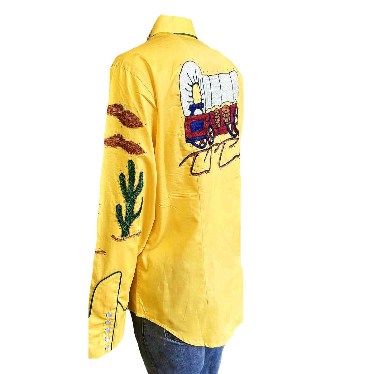 Women's Porter Wagoner Gold Embroidered Western Shirt by Rockmount Ranch Wear, vintage embroidered cactus print
