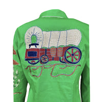 Women's Green Porter Wagoner Embroidered Western Shirt by Rockmount Ranch Wear with cactus fringe