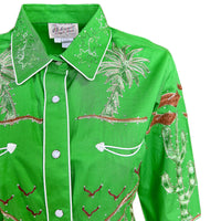 Women's Green Porter Wagoner Embroidered Western Shirt by Rockmount Ranch Wear, vintage fringe floral snaps