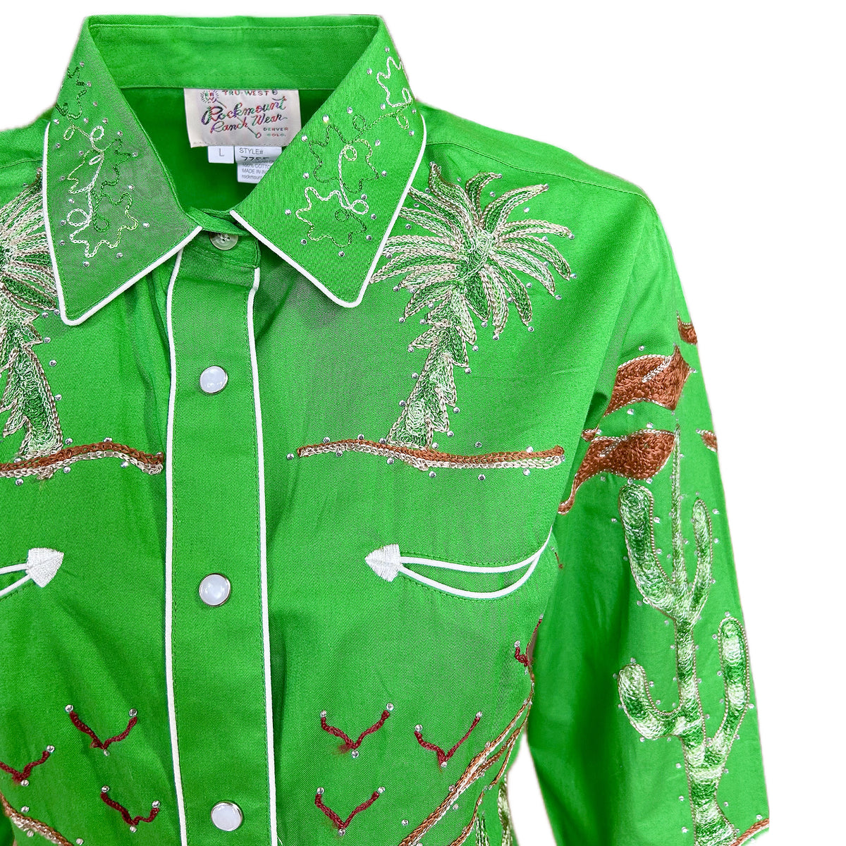 Women's Green Porter Wagoner Embroidered Western Shirt by Rockmount Ranch Wear, vintage fringe floral snaps
