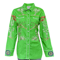 Women's Green Porter Wagoner Embroidered Western Shirt by Rockmount Ranch Wear, vintage fringe floral cactus snaps