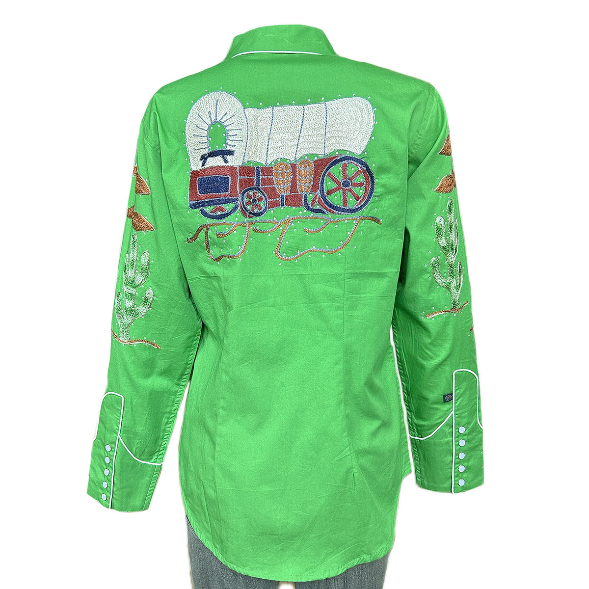 Women's Green Porter Wagoner Embroidered Western Shirt by Rockmount Ranch Wear with hand chenille embroidery