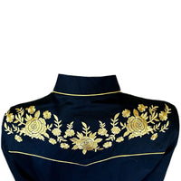 Women's Vintage Black Cascading Floral Embroidered Western Shirt by Rockmount Ranch Wear, vintage floral embroidery