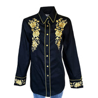 Women's Vintage Black Cascading Floral Embroidered Western Shirt by Rockmount Ranch Wear, embroidered western shirt